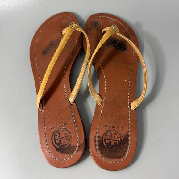 Tory Burch Terra Thong Sandals Beige Nude Tan Patent Leather, Size 8.5 - Picture 7 of 14